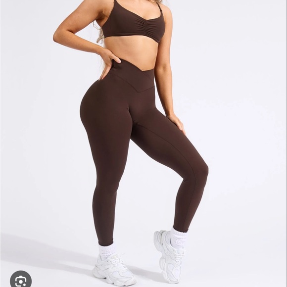 Buffbunny Collection Pants - Buffbunny Candid Cross Waist Brown Leggings